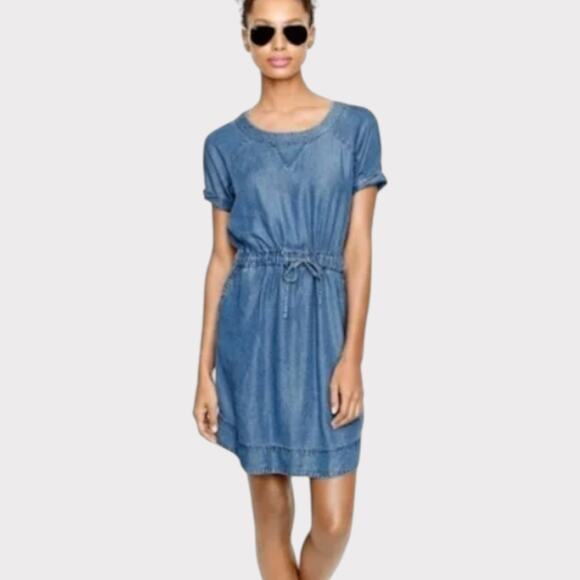 J.Crew Lightweight Washed Chambray Dress Short Sleeve Pockets Size XL Tie Waist - Picture 12 of 12